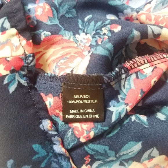 WAYF Nordstrom Blue Floral Print Top w Tie Sleeves - Picture 7 of 7